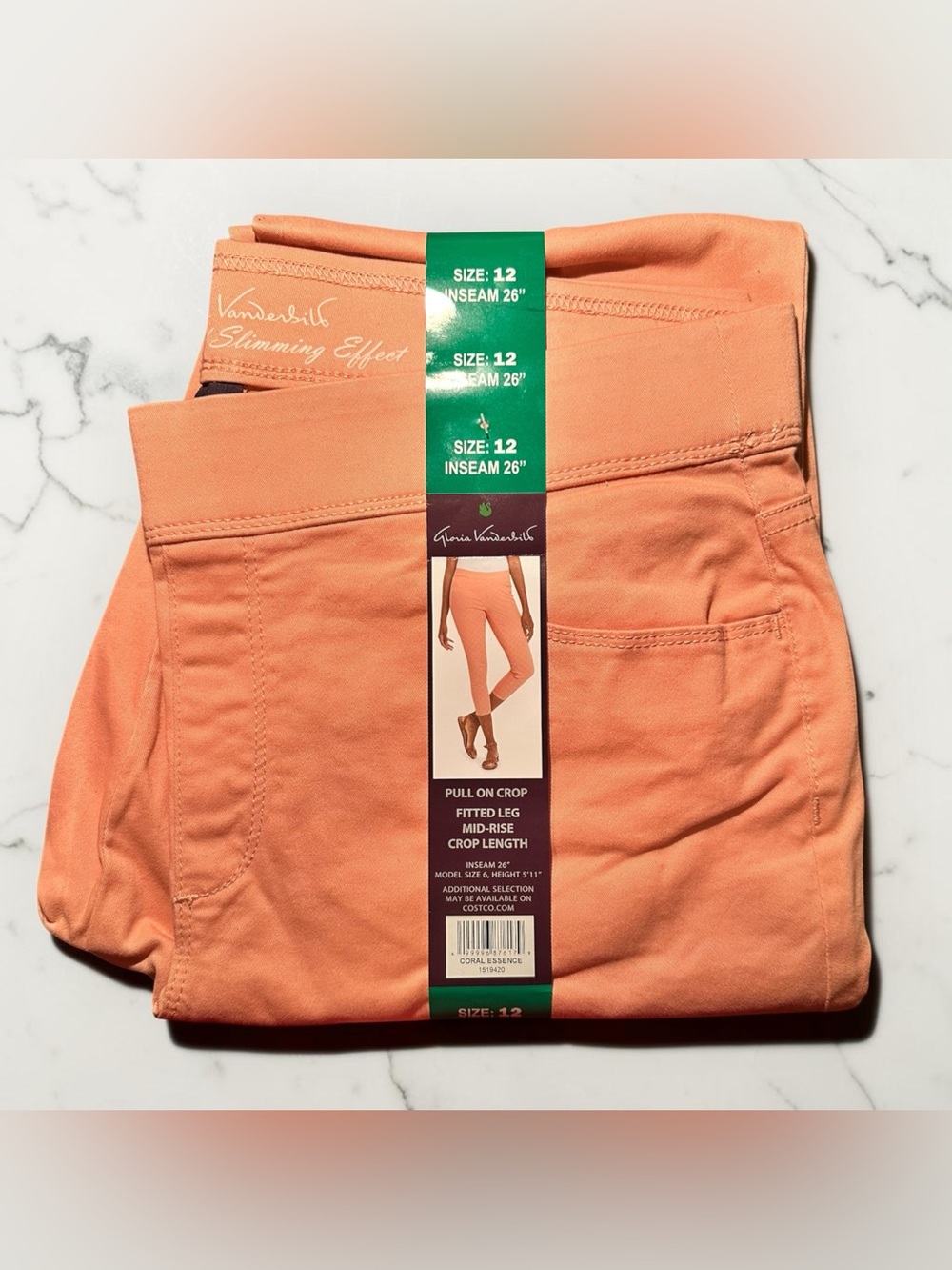 Gloria Vanderbilt Pull-On Crop Length Mid-Rise Coral Pants 12 NWT